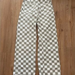 Papermoon Checkered Flare Jeans in White and tan/green